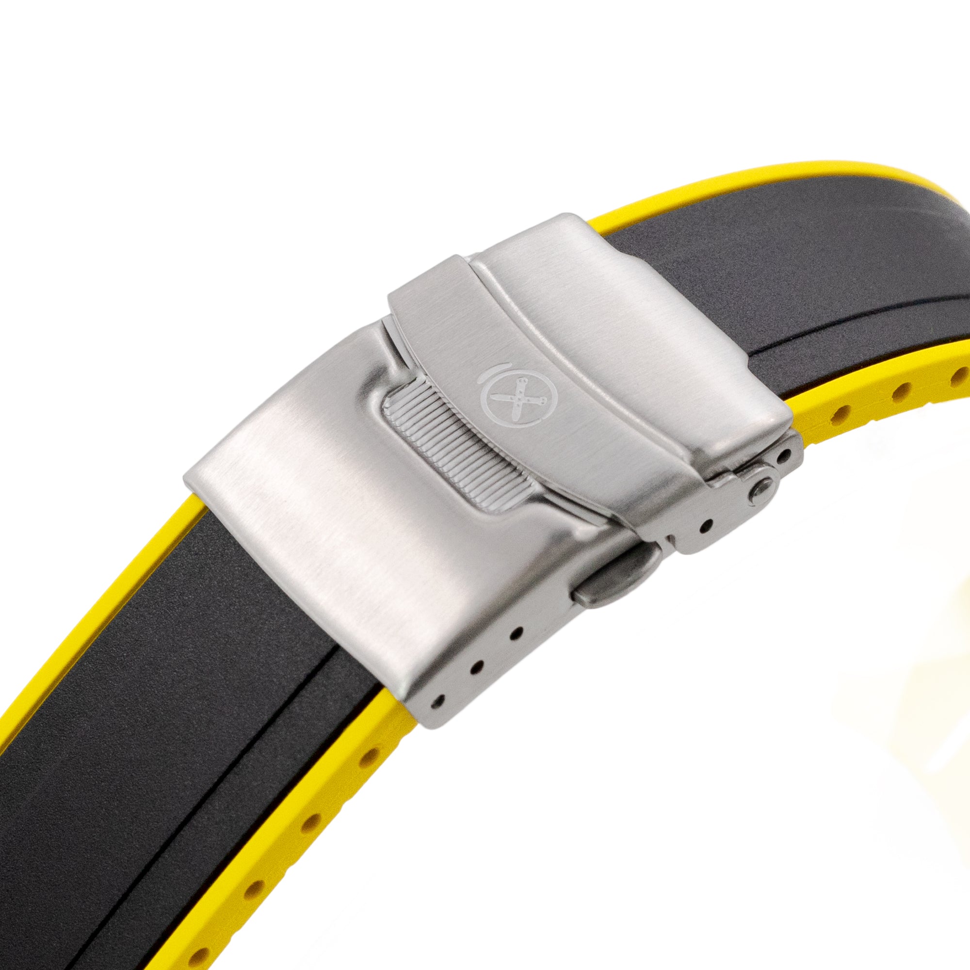 StrapXPro - SX1A Rubber Strap for New Seiko 5 Sport 5KX/GMT, Black / Yellow Strapcode Watch Bands