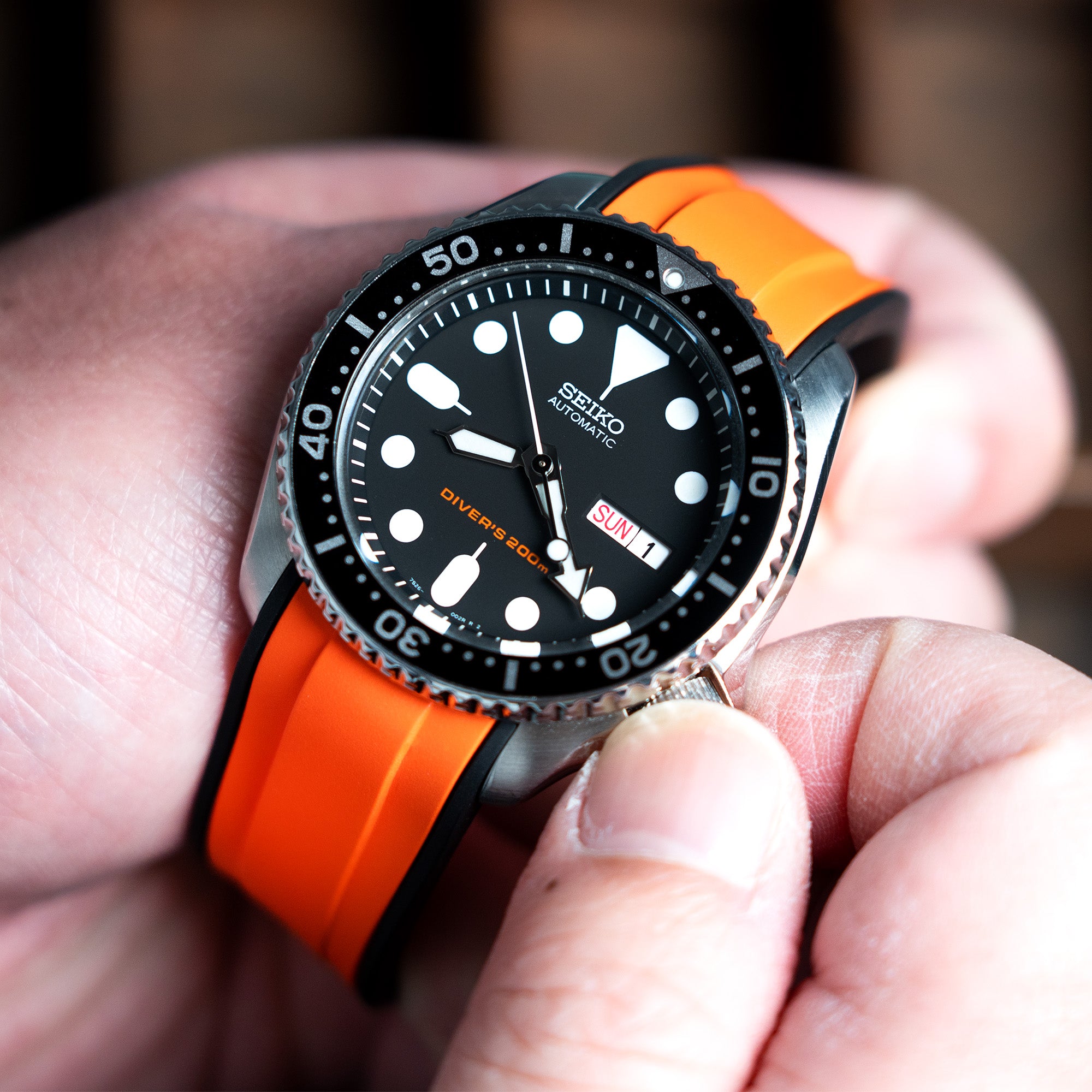 StrapXPro - SX1A Rubber Strap for Seiko SKX007, Orange / Black